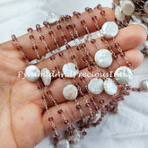 Amethyst Wire Wrapped Beaded Chain, 925 Silver Plated MOP Beaded Chain, DIY Crystal Wire Wrapped Rosary Chain – SELLING BY FOOT